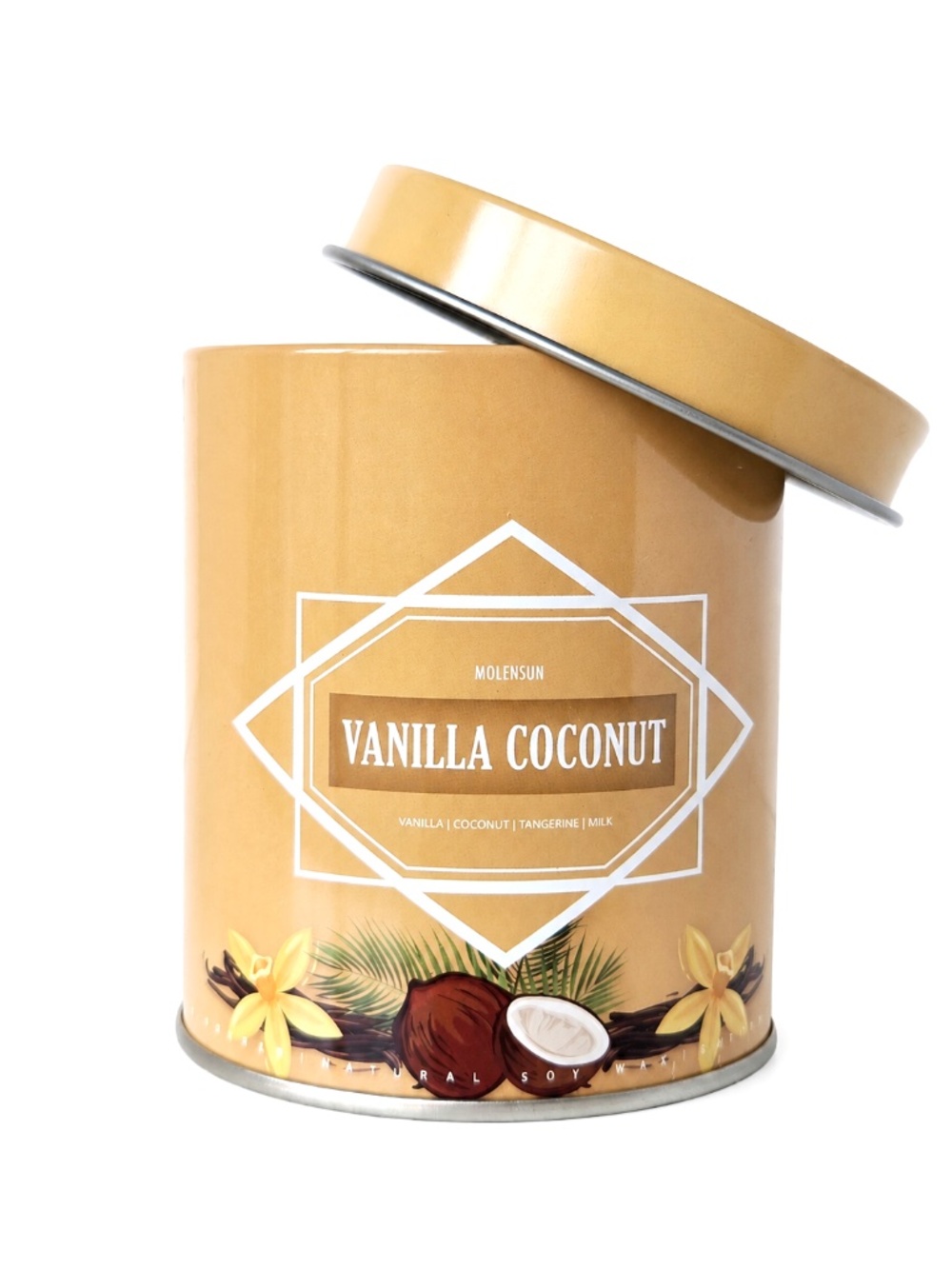 Molensun Vanilla Coconut Scented Soy Wax Candle in Tin